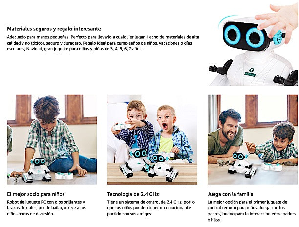 RC Juguete Robot con control remoto, ojos LED, cabeza y brazos flexibles
